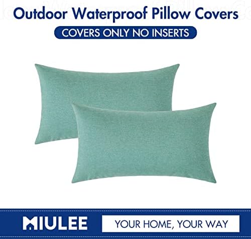 MIULEE Decorative Outdoor Pillow Covers Lumbar Waterproof 12x20 Teal - Image 6