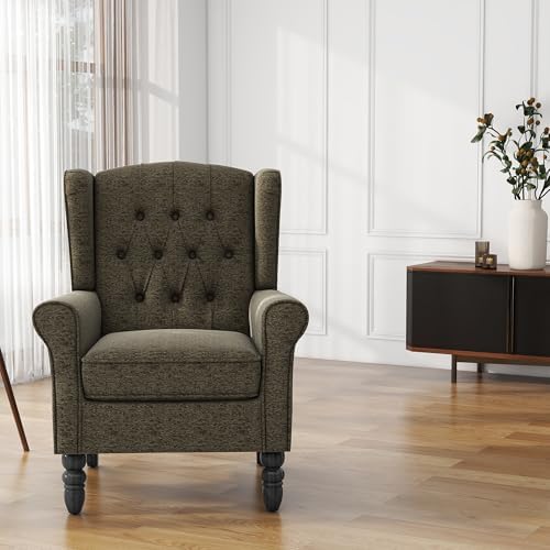 High Back Accent Chair, Fabric Upholstered Wingback Armchair - Image 6