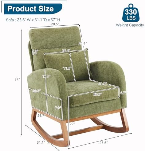 VINGLI Olive Chenille Rocking Chair Nursery - Image 2