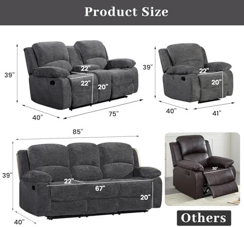 Betsy Furniture Soft Fabric Reclining Sofa Set, Drop Down Table, Cupholder - Image 2
