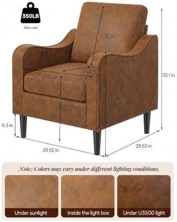 LEVELEVE Accent Arm Chair – Retro Cowhide, Upholstered Scooped Comfy Reading - Image 2