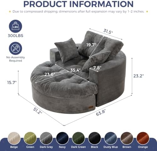 MAXYOYO Oversized Round Chaise Lounge Sofa, Boneless Chair - Image 2