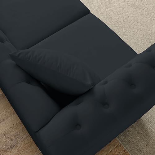 80" 2 Piece 3-Seater Velvet Chesterfield Sofa - Image 5