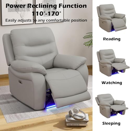 Power Recliner Sofa Set with LED Lights, Air Leather Reclining Sofa with Charge - Image 6