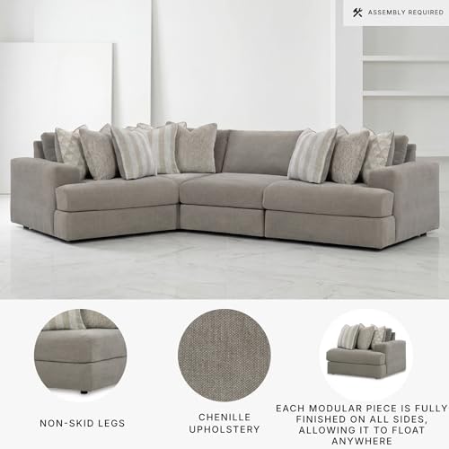 Signature Design by Ashley 4-Piece Modular Sectional Sofa, Ash Gray - Image 3