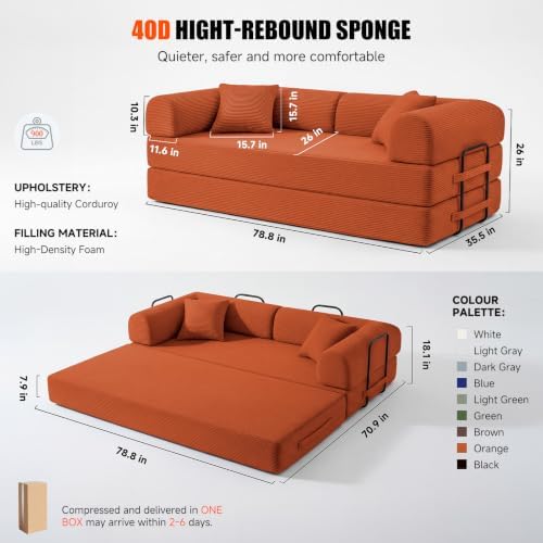 79" Memory Foam Sofa Bed, Convertible Futon Boneless Couch - Image 3