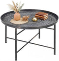 HOMCOM 24" Hammered Round Coffee Table Vintage Metal Side Table Pewter by HOMCOM
