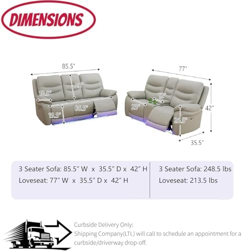 Power Recliner Sofa Set with LED Lights, Air Leather Reclining Sofa with Charge - Image 2
