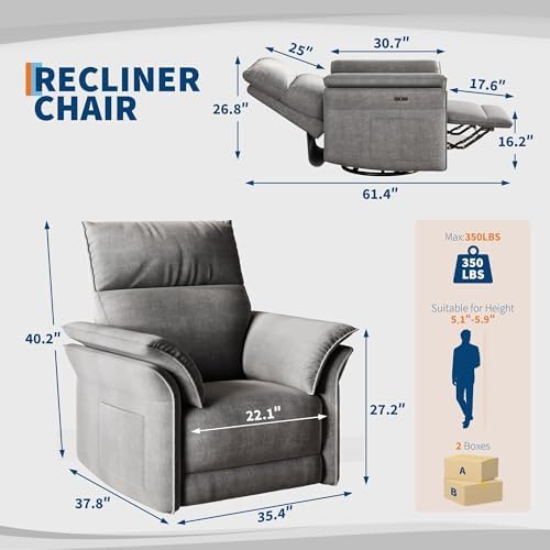 GAOMON Power Swivel Rocker Recliner, Nursery Glider, USB a&c, Light Gray - Image 2