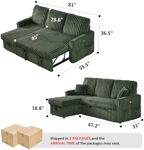 KCGKCG 81" Sectional Sleeper Sofa Bed - Image 3