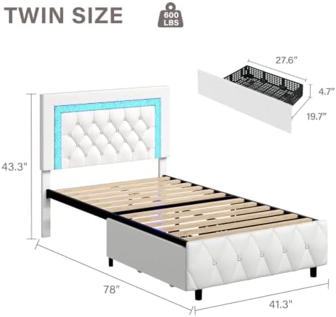 BarnFurin Twin Bed Frames with Storage Drawers and LED Lights - Image 2