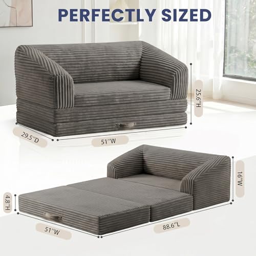 Loveseat 51 inch, 2-in-1 Convertible Tri-Folding Sofa Bed - Image 3