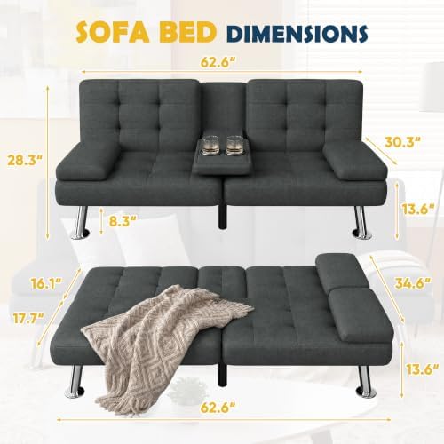 Furmax Linen Futon Sofa Bed, Adjustable Futon Couch - Image 3