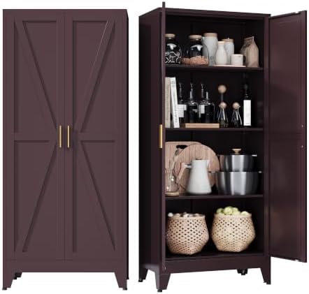 Metal Pantry Cabinet, Cherry Red Kitchen Storage Cabinets by COFAR