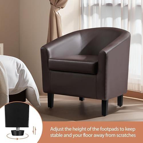 Yaheetech Accent Chairs, Faux Leather Barrel Armchairs Espresso - Image 6