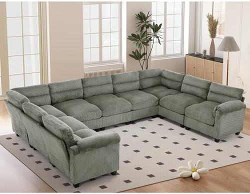 HAOMARKETS 141" Wide Modular Sectional Corner Sofa Couch, Oversized Corduroy U by HAOMARKETS