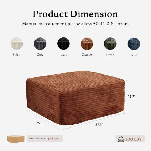Boneless Ottoman for Couch, Corduroy Cloud Ottoman, Oversized Square Large Pouf - Image 2