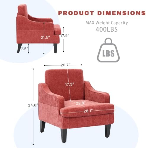 Set of 2 Accent Chair for Living Room, Mid-Century Arm Chair Chenille Fabric - Image 2