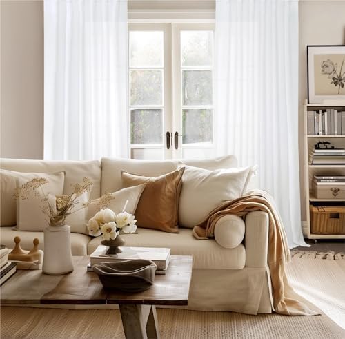 YoungsTex Extra Long White Curtains 108 Inch Length, Linen Semi Sheer Drapes - Image 2