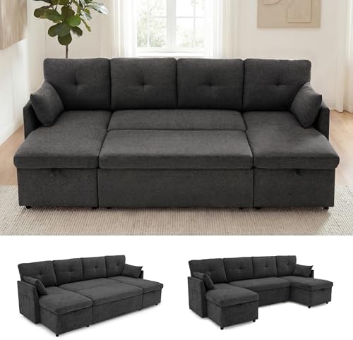 Huatean Home Oversized Sleeper Sofa Couch, 100 inch 2 in 1 Pullout Couch Bed by huateanhome