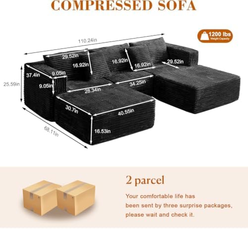 110 Corduroy Modular Sectional Boneless Sofa - Image 2