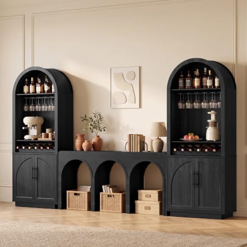 Fatmok Modular Coffee Bar with LED Lighting, Charging Station, Arched Wood by Fatmok