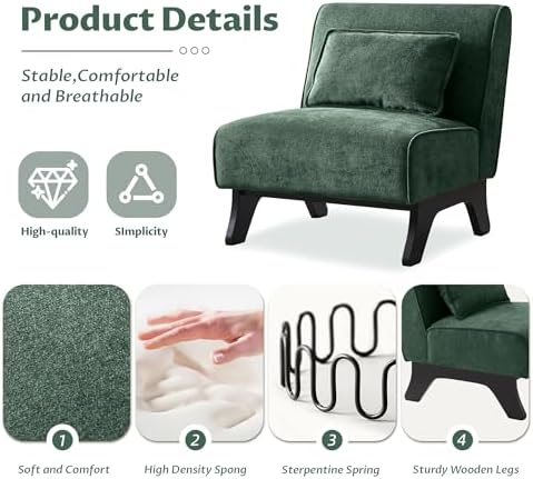 Armless Accent Chair Comfy Upholstered Modern Living Room Side Chair - Image 5