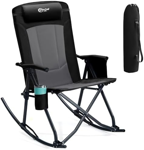 Portal Oversized Folding Rocking Camping Chair Portable 400 lbs Black by PORTAL