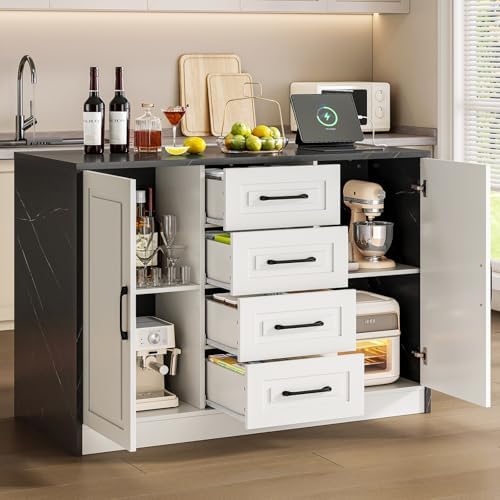 ONBRILL Kitchen Island with 2 Storage Cabinets & 4 Drawers - Image 4