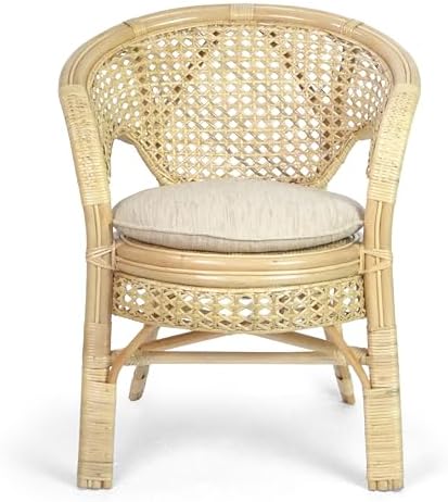 Pelangi Handmade Rattan Dining Wicker Chair Natural Color w/Cream Cushion - Image 4