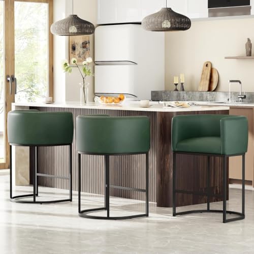 26" H Counter Height Bar Stools Set of 3, Modern Barrel Counter Stools by VATROS