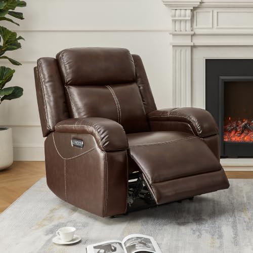 Watson & Whitely Genuine Leather Wall Hugger Power Recliner, Dark Brown - Image 2