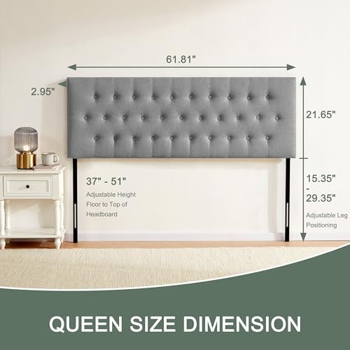 Tufted Upholstered Headboard Queen Size, Adjustable Height 37- 51 in - Image 2