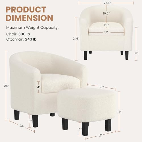 Yaheetech Accent Chairs with Ottoman Set of 2, Boucle Fabric - Image 3