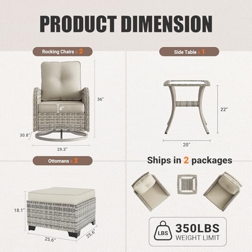 Outdoor Patio Furniture Set Patio Rocking Swivel Chair - Image 2