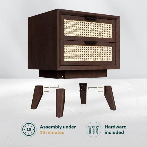 Bme Jasper Deluxe Solid Wood Rattan Nightstand Fully Assembled-Mid Century - Image 3