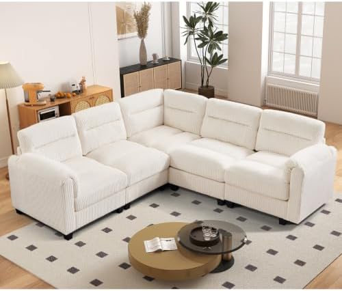 HAOMARKETS 90" Wide Modular Sectional Corner Sofa Couch, Oversized Corduroy L by HAOMARKETS