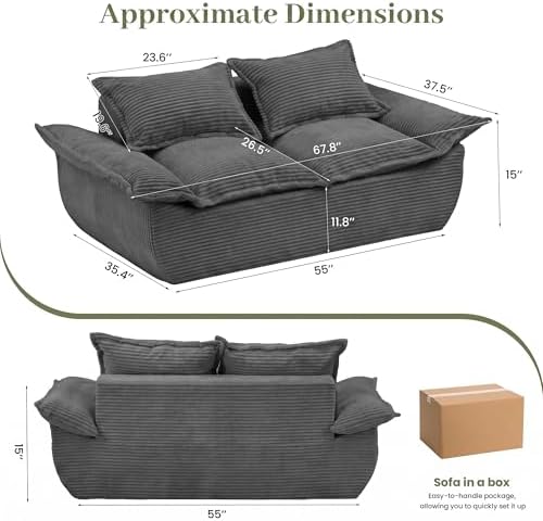 JUIKURY 55" Convertible Corduroy Sofa Bed, Boneless Foldable Loveseat Sleeper - Image 2