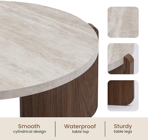 SUNBURY Coffee Table and End Table Sets, Round Marble Modern 3-Piece Living - Image 7