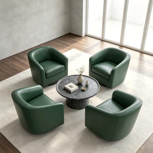 Pia Ricco Set of 4 Faux Leather 360° Swivel Barrel Accent Chair Green by PiaRicco