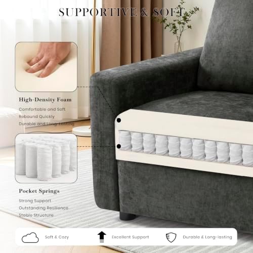 69” Chenille Loveseat Couch W/Movable Ottoman - Image 7