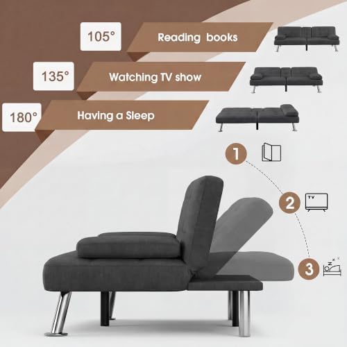 Flamaker Futon Sofa Bed, Modern Linen Convertible Folding Futon Set - Image 4