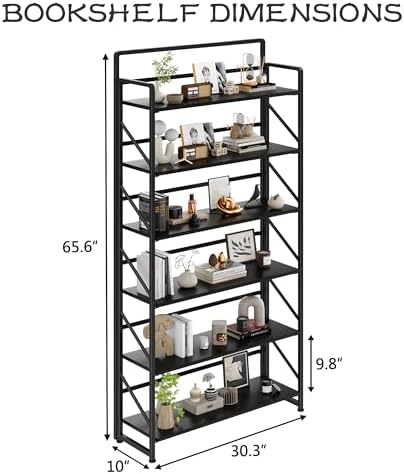 JSB 6 Tier No Assembly Folding Bookshelf, 30.3" Wide Foldable Storage Bookcase - Image 3