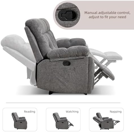 CANMOV 1+1+3 Seat Recliner Sofa Set, 3 Seat Manual Recliner Sofa and 2 Oversize - Image 3