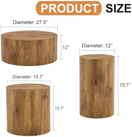 Round Coffee Table Set for 3, Modern Living Room Table Set, Wood Center Table - Image 2