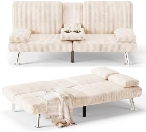 Flamaker Futon Sofa Bed, Modern Corduroy Convertible Folding Futon Set by Flamaker