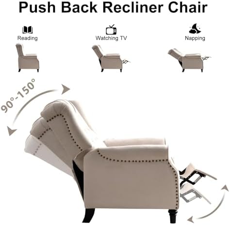 EBELLO Pushback Recliner Chair, Fabric Armchair Push Back Recliner - Image 5