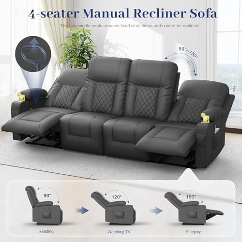 YONISEE 4 Seat Recliner Sofa, Manual Reclining Sofa Couch - Image 5