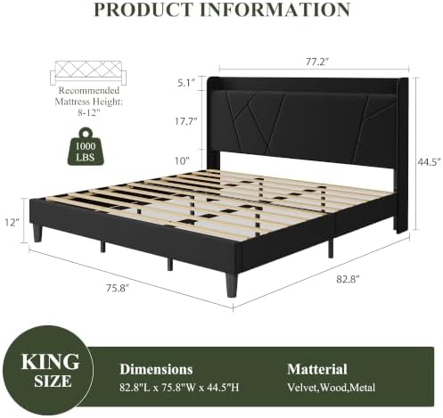 Garvee King Bed Frame with Storage Shelf and Upholstered Headboard - Image 2