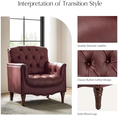 HULALA HOME Mid Century Modern Genuine Leather Accent Chairs - Image 4